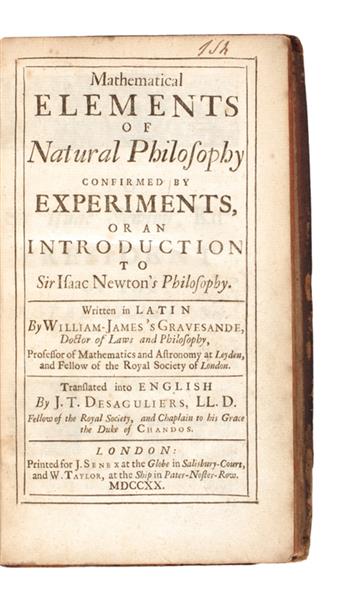 SCIENCE  GRAVESANDE, WILLEM JAKOB STORM VAN S. Mathematical Elements of Natural Philosophy. 2 vols. 1720-21